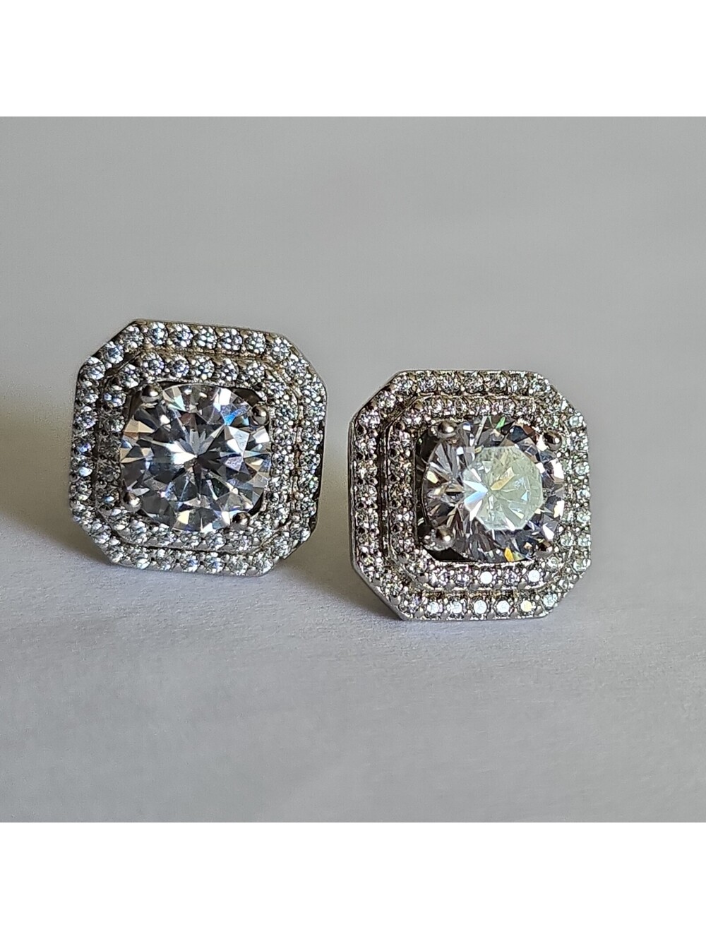 DSMK 925 Sterling Silver Radiant & Round-Cut Earrings